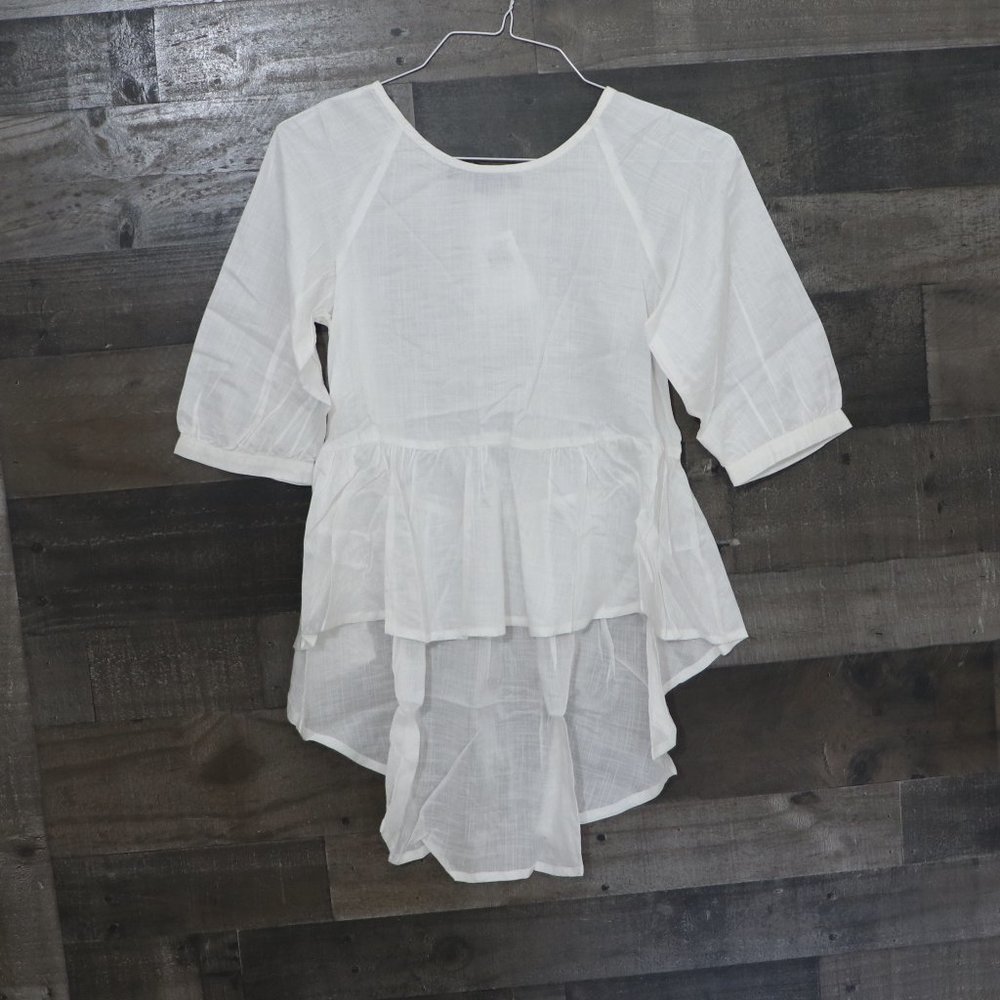 French Connection Ruffle Hi-Low Slub Top White 0